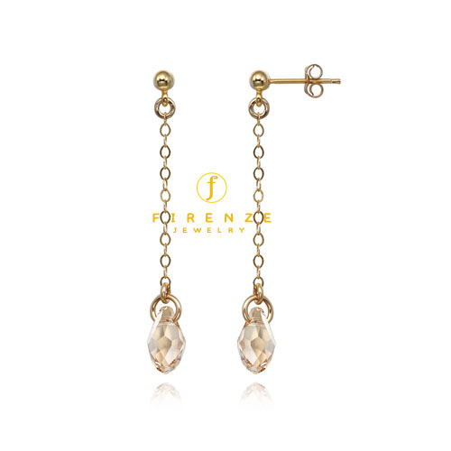 14K Gold Filled Handmade 1.3mm plateCable with 10mm Crystal TearDrop Earrings[Firenze Jewelry] 피렌체주얼리