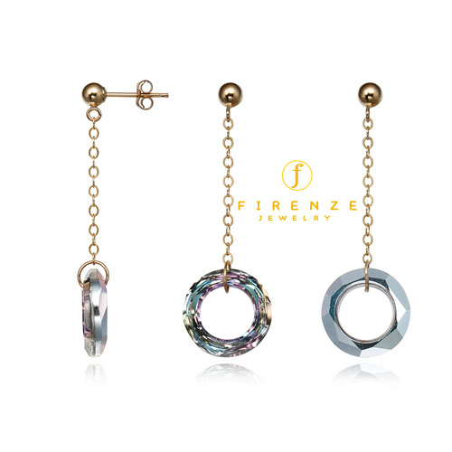 14K Gold Filled Handmade 20mm CableChain with 9/10mm Swarovski Circle drop Earrings[Firenze Jewelry] 피렌체주얼리
