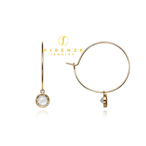 14K Gold Filled Handmade 25mm EarHoop with 4x6mm Cubic Zirconia round droup Earrings[Firenze Jewelry] 피렌체주얼리