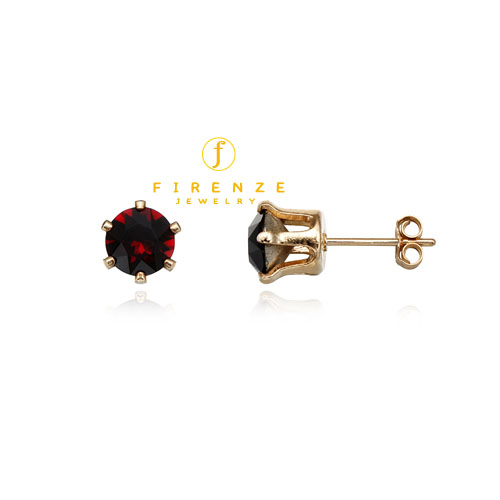 14K Gold Filled Handmade 6mm Round Snap-inEarr with 6mmSwi Garnet Earring[Firenze Jewelry] 피렌체주얼리