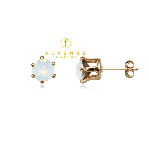 14K Gold Filled Handmade 6mmRound Snap-inEarr with 6mm SwOpal Earring[Firenze Jewelry] 피렌체주얼리