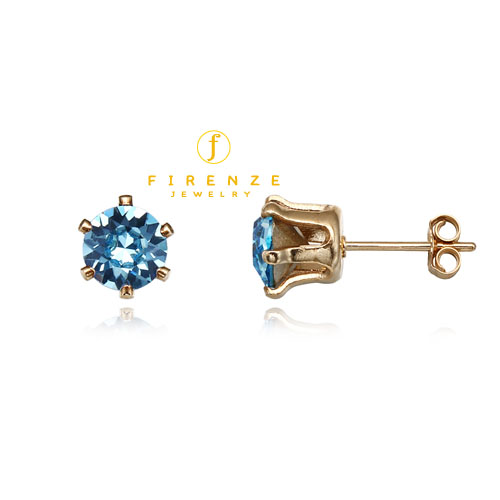14K Gold Filled Handmade 6mm Round Snap-inEarr with 6mm SwAquamarine Earring[Firenze Jewelry] 피렌체주얼리