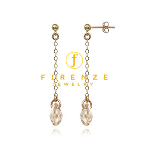 14K Gold Filled Handmade 1.3mm plateCable with 10mm Crystal TearDrop Earrings[Firenze Jewelry] 피렌체주얼리