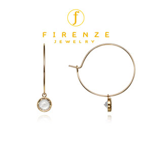 14K Gold Filled Handmade 25mm EarHoop with 4x6mm Cubic Zirconia round droup Earrings[Firenze Jewelry] 피렌체주얼리