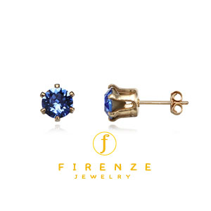 14K Gold Filled Handmade 6mmRound Snap-inEarr with 6mm Swarovski Sapphire Earring[Firenze Jewelry] 피렌체주얼리